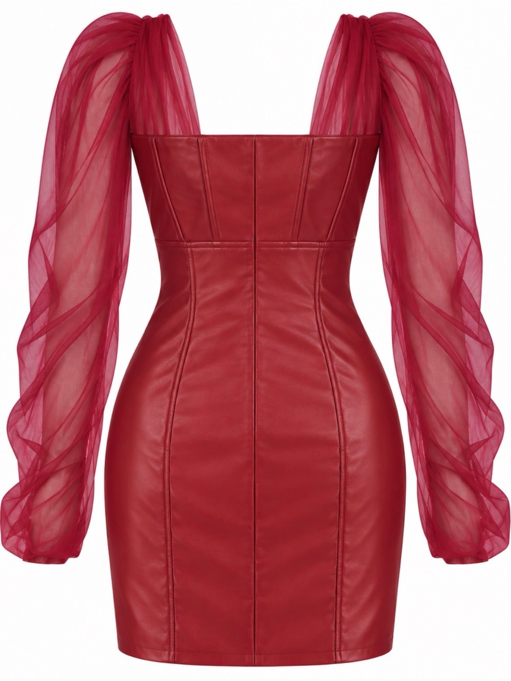 Sheer-Sleeve Red Mini Dress
